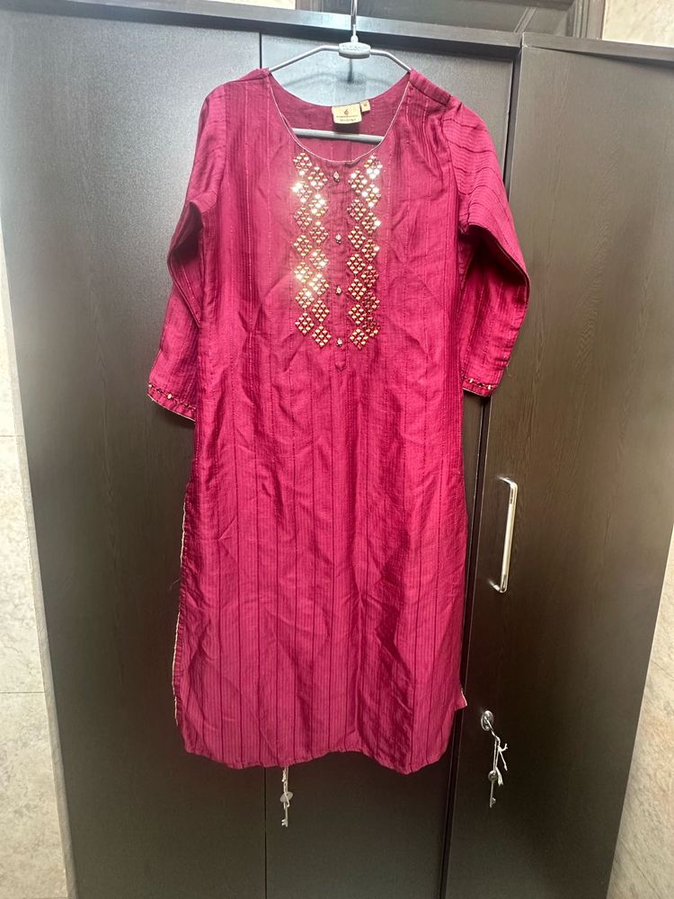 Mirrorwork Maroon Kurta with Lining