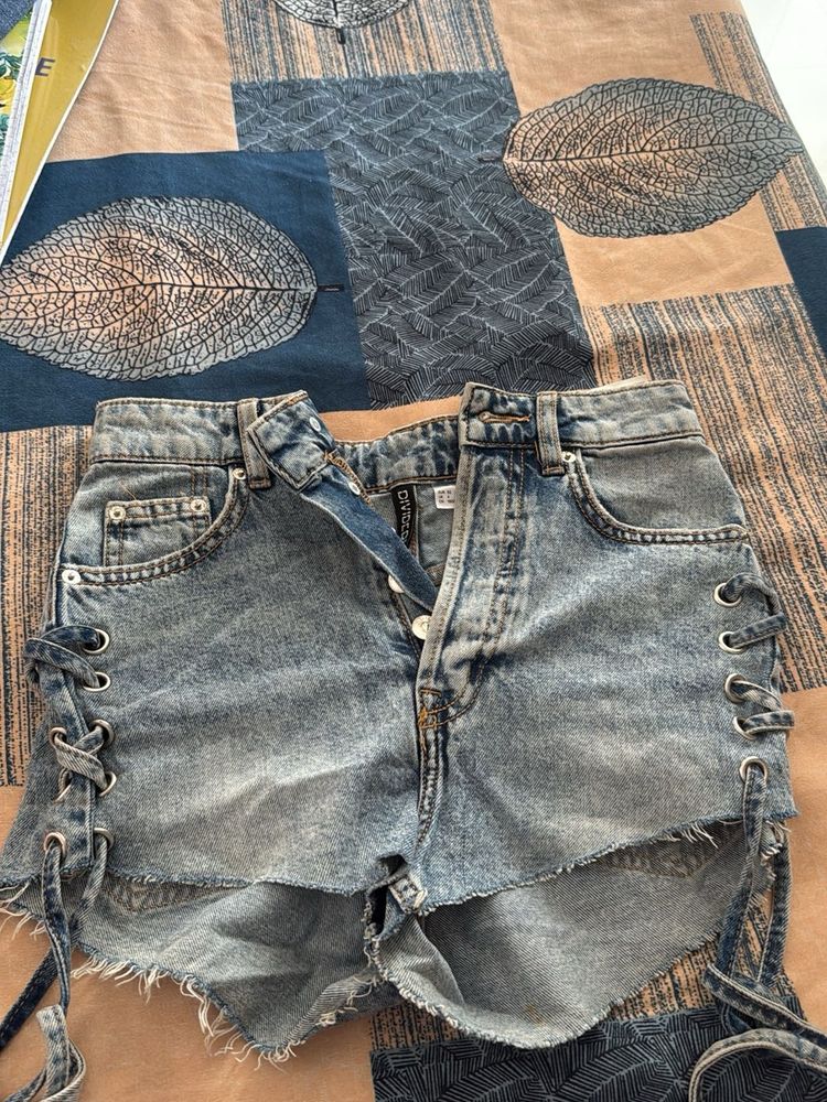 Denim Lace-Up Shorts