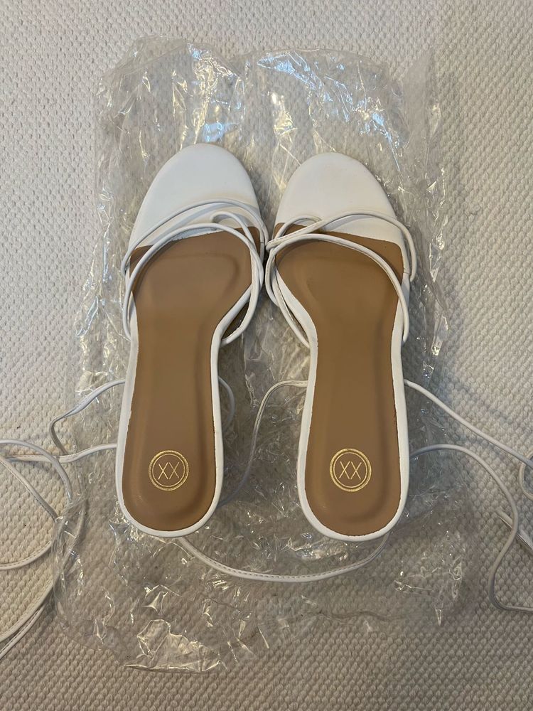 White Strappy Tie Up Block Heels