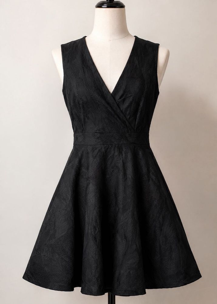Elegant Black V-Neck Fit and Flare Dress