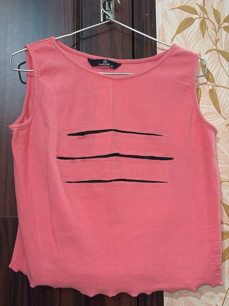 Coral Cut-Out Sleeveless Top