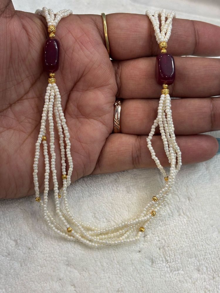 Elegant Pearl Necklace with Ruby Accent