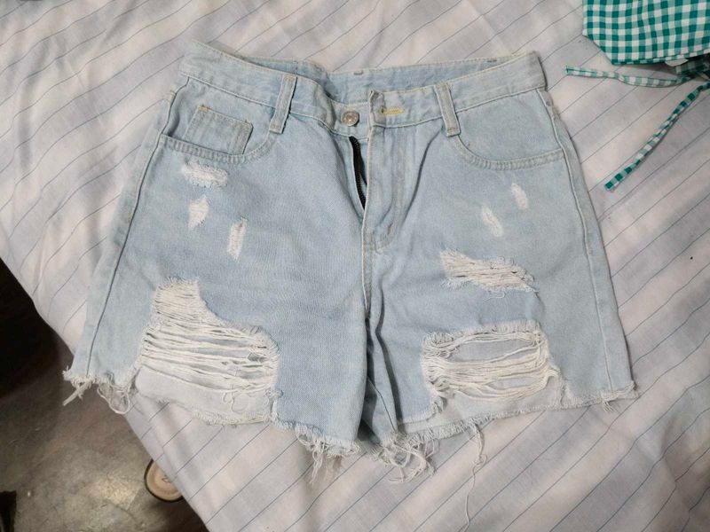 Distressed Light Wash Denim Shorts