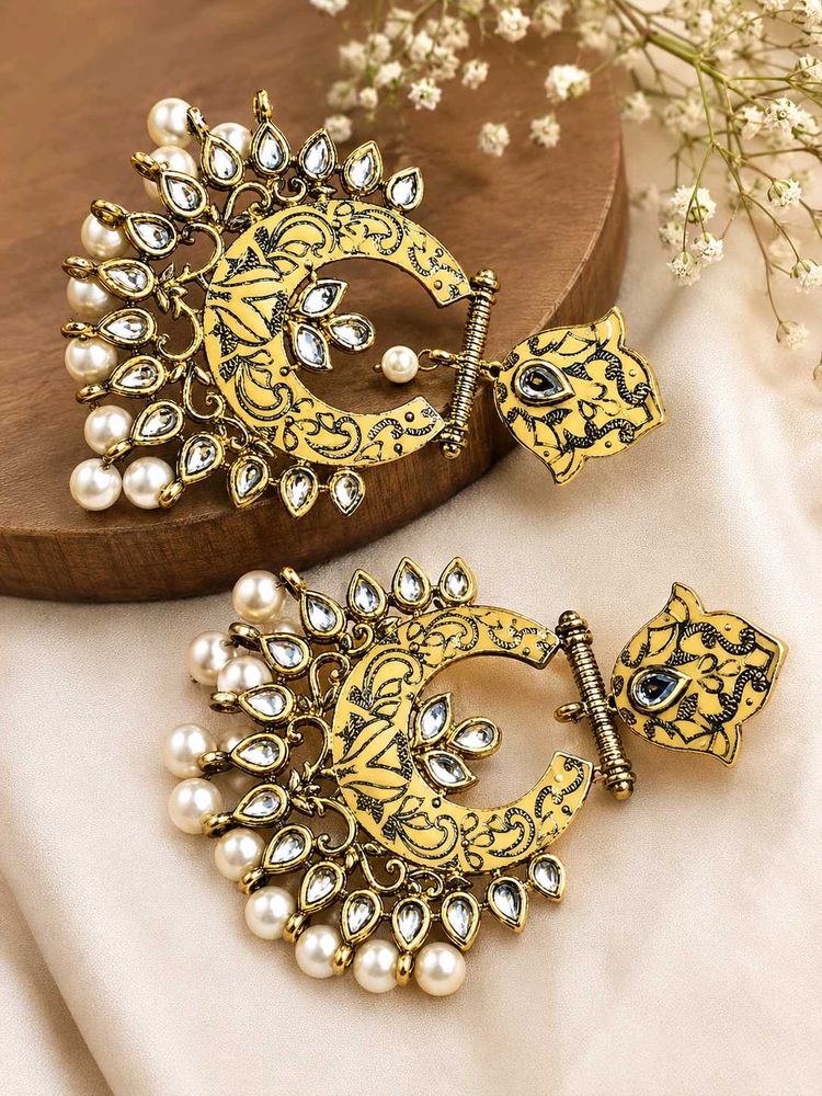 Bohemian Pearl &amp; Crystal Crescent Moon Earrings