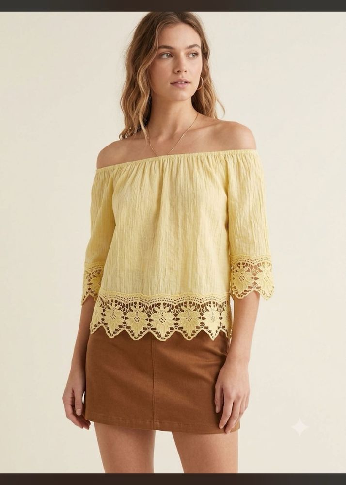 Chic Off-Shoulder Yellow Lace Top