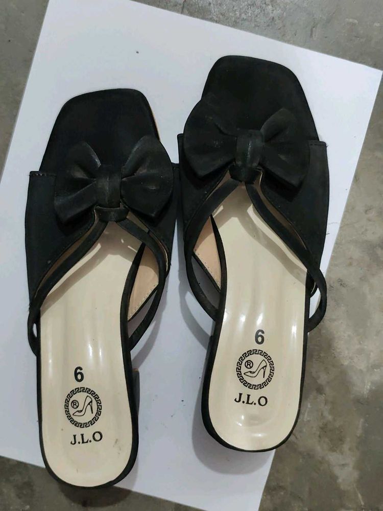Chic Black Bow Slide Heels