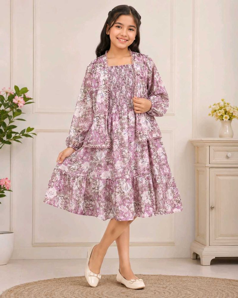 Girls Floral Print Dress with Jacket