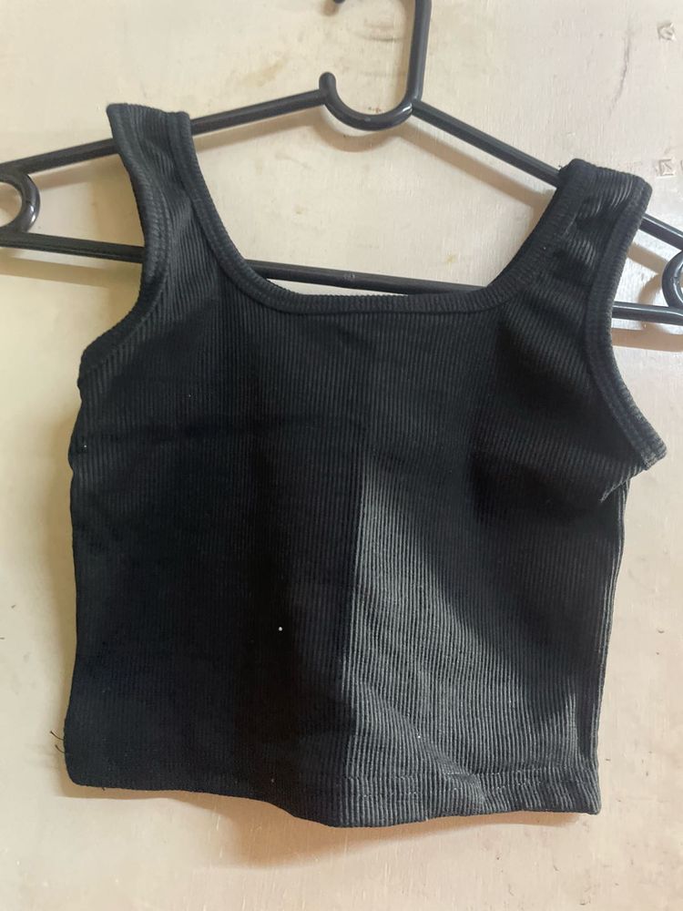 Black Ribbed Crop Tank Top