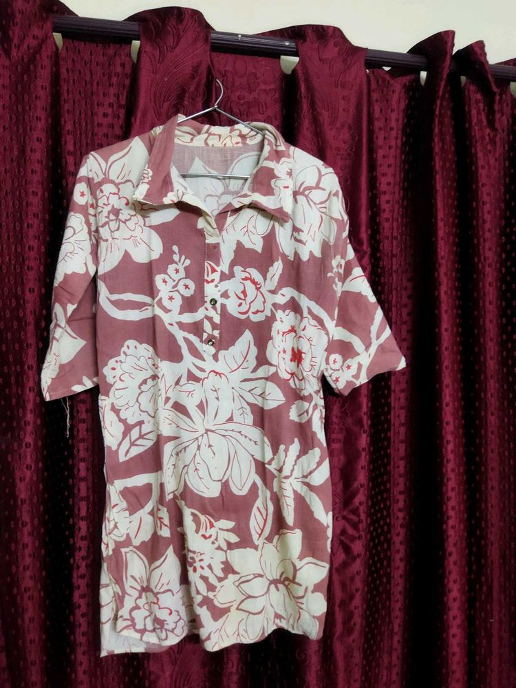 Floral Print Button-Up Tunic Top