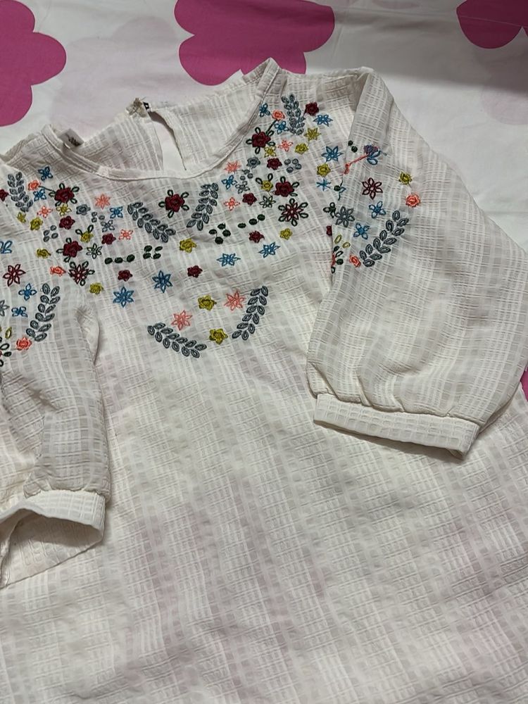 Embroidered White Ethnic Top