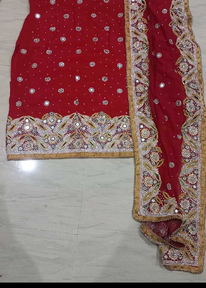 Red Embroidered Salwar Suit