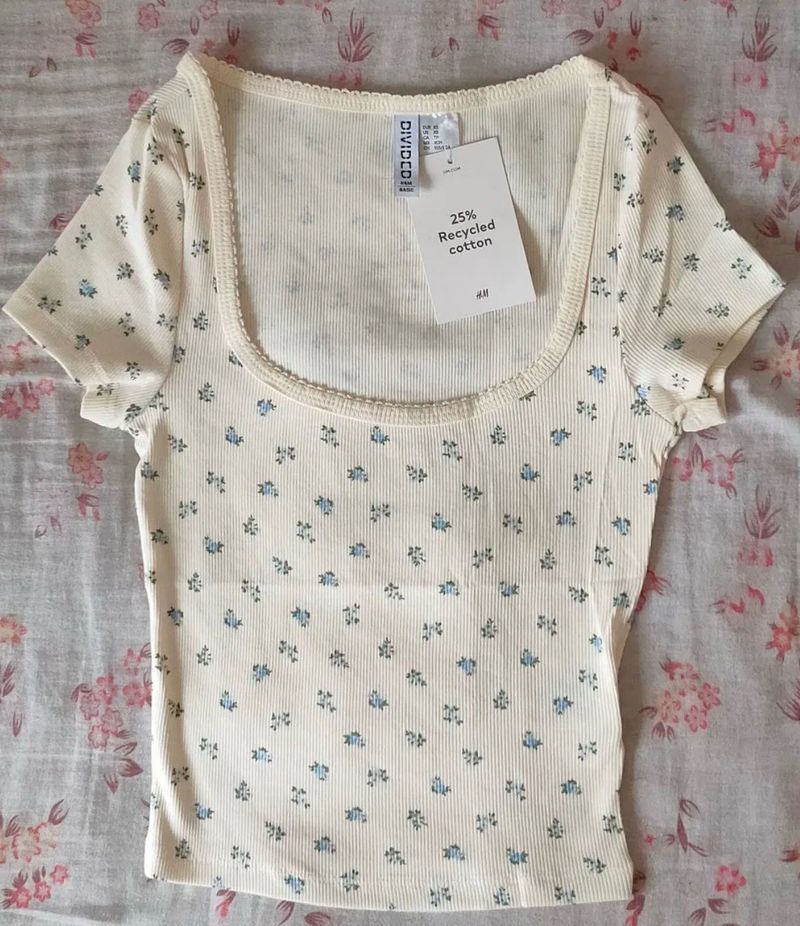 Cute Floral Print Square Neck Top