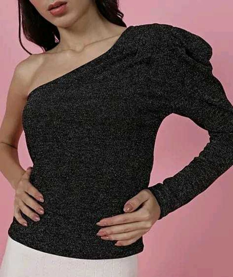 Shein Party One Shoulder Puff Sleeve Chic Top🖤