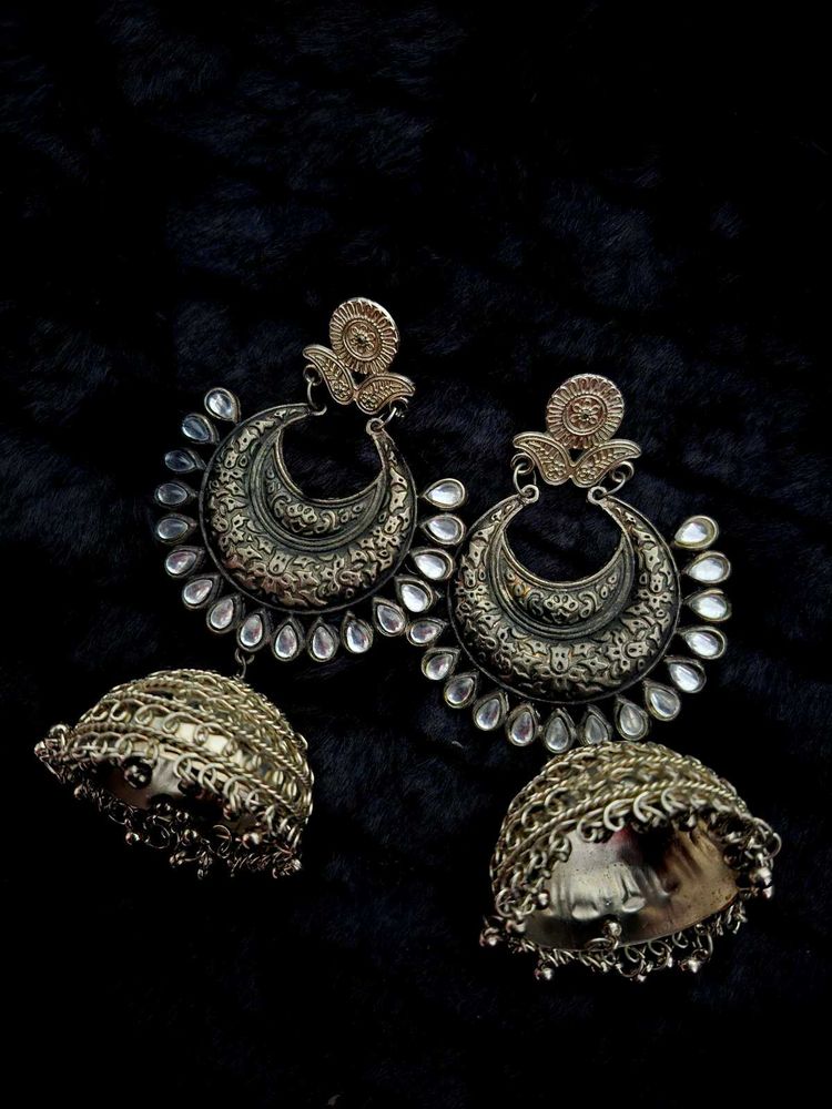 Oxidized Silver Jhumka Earrings