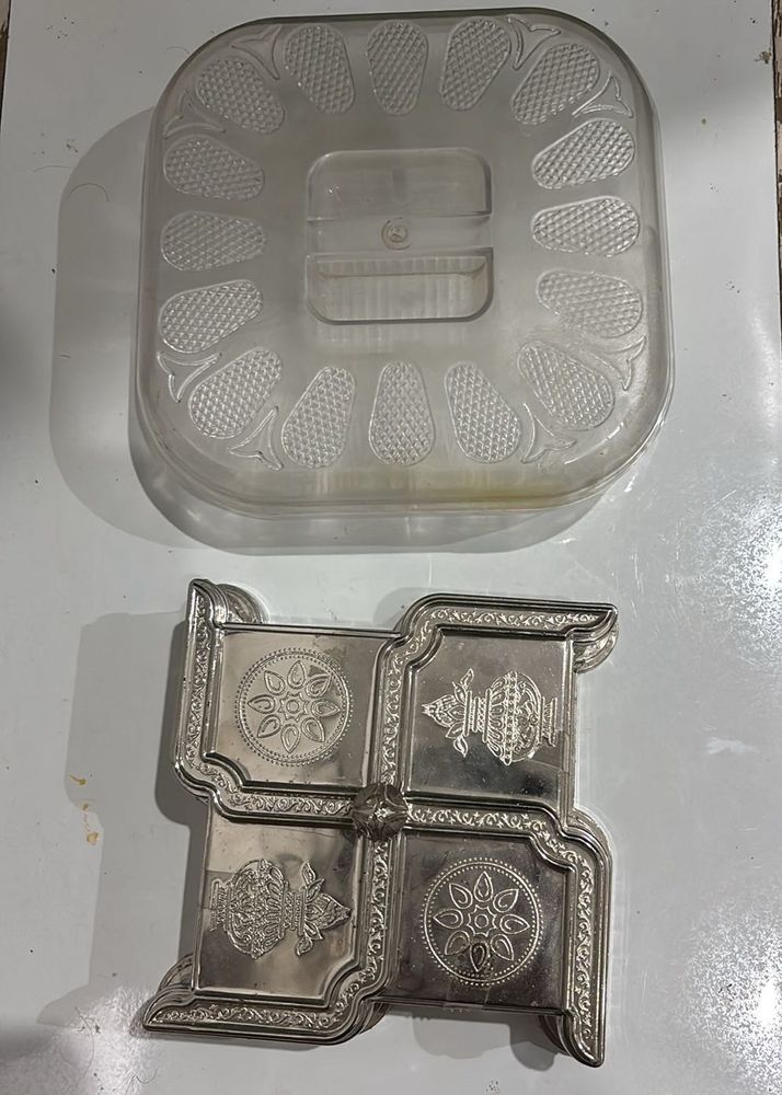 Decorative Silver Pooja Box with Lid