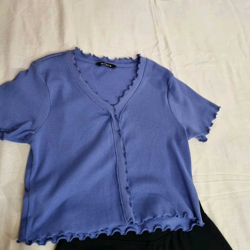 Zudio Cute Blue Ribbed Crop Top