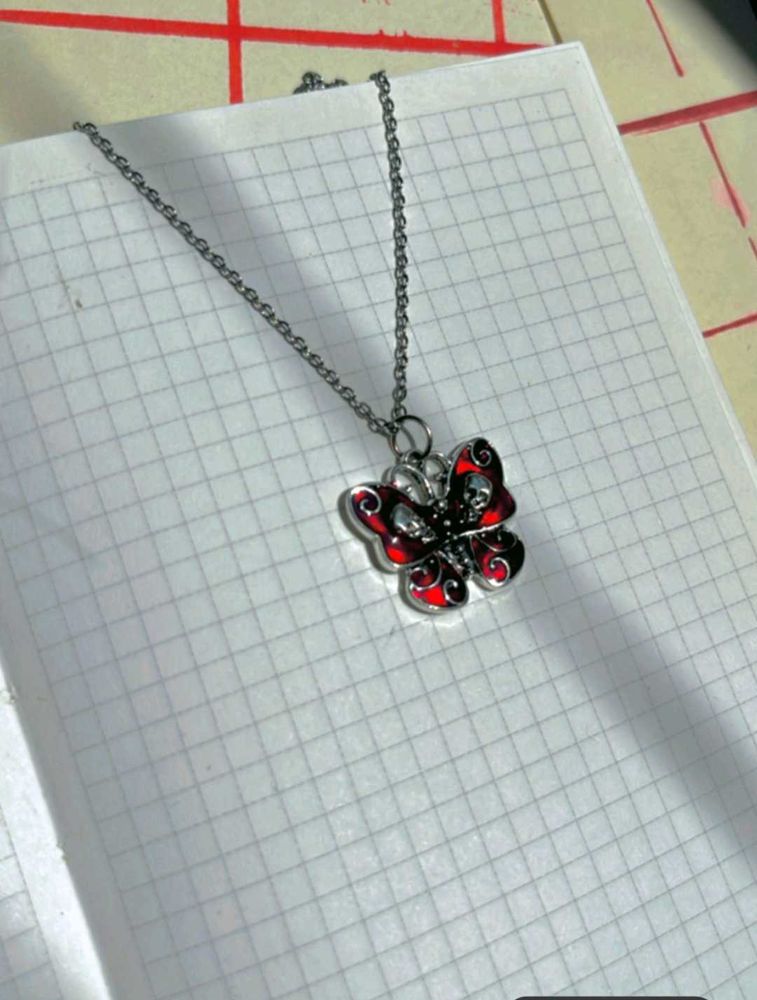 Red Butterfly Charm Necklace