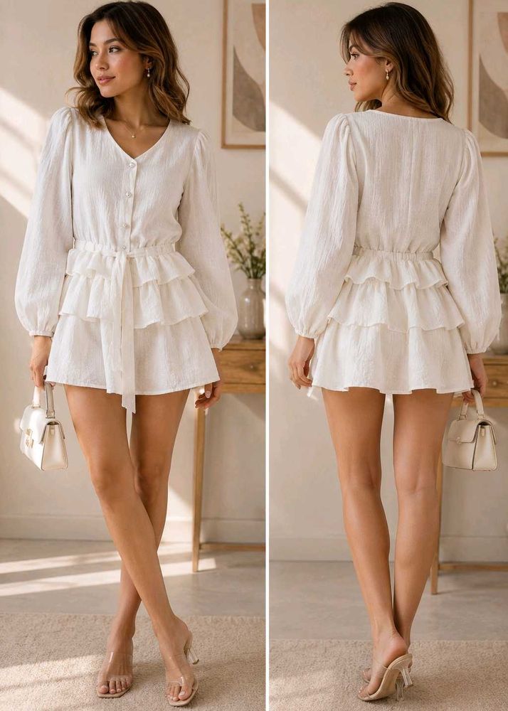 White Ruffled Mini Dress