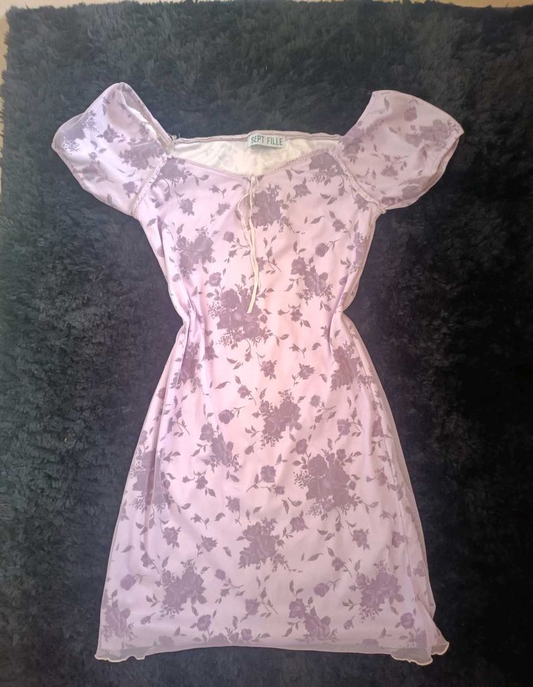 Cute Purple Floral Mini Dress