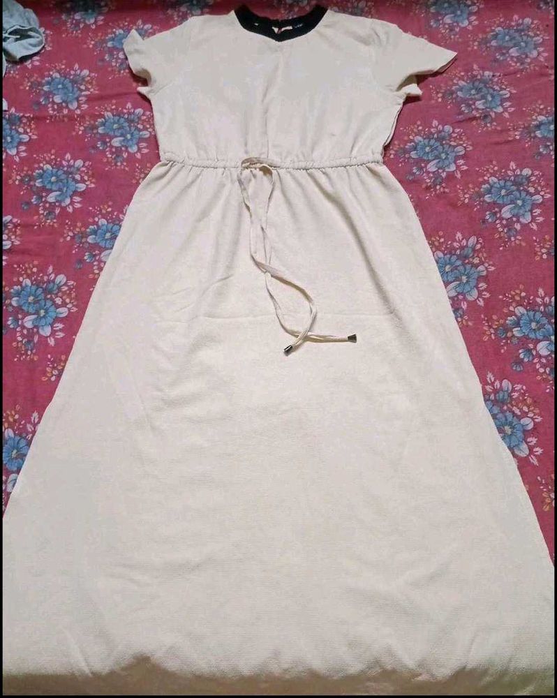 Cream Maxi Dress with Drawstring Waist