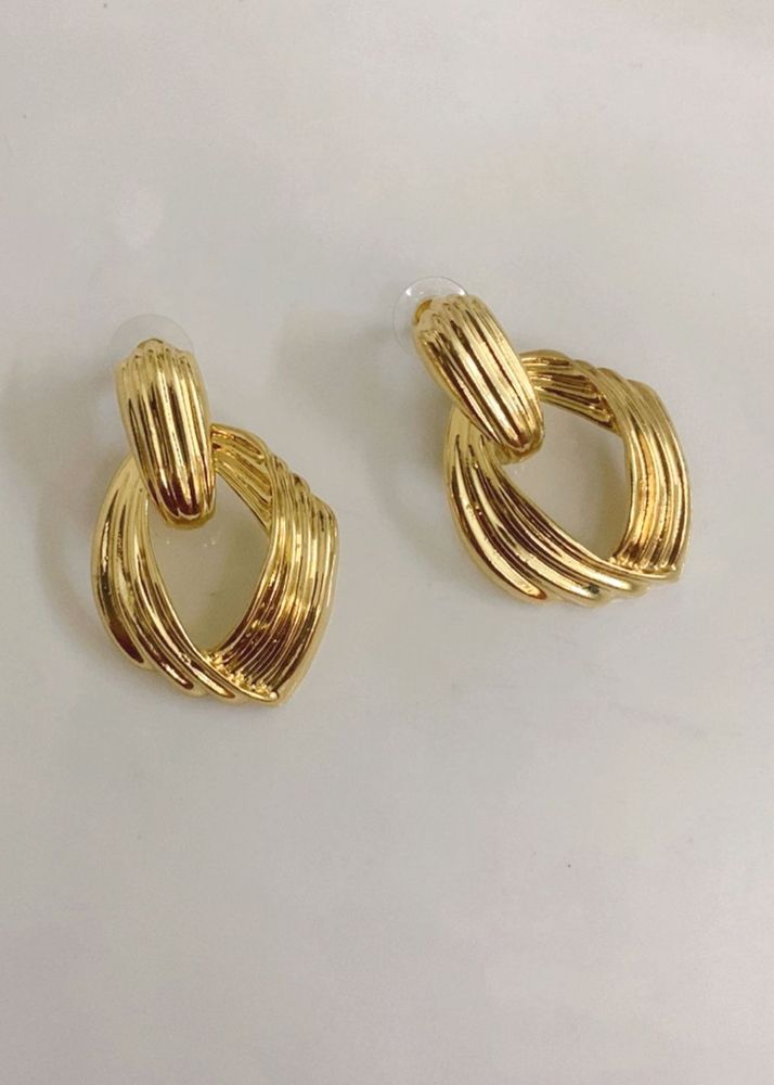 Gold Tone Interlocking Drop Earrings