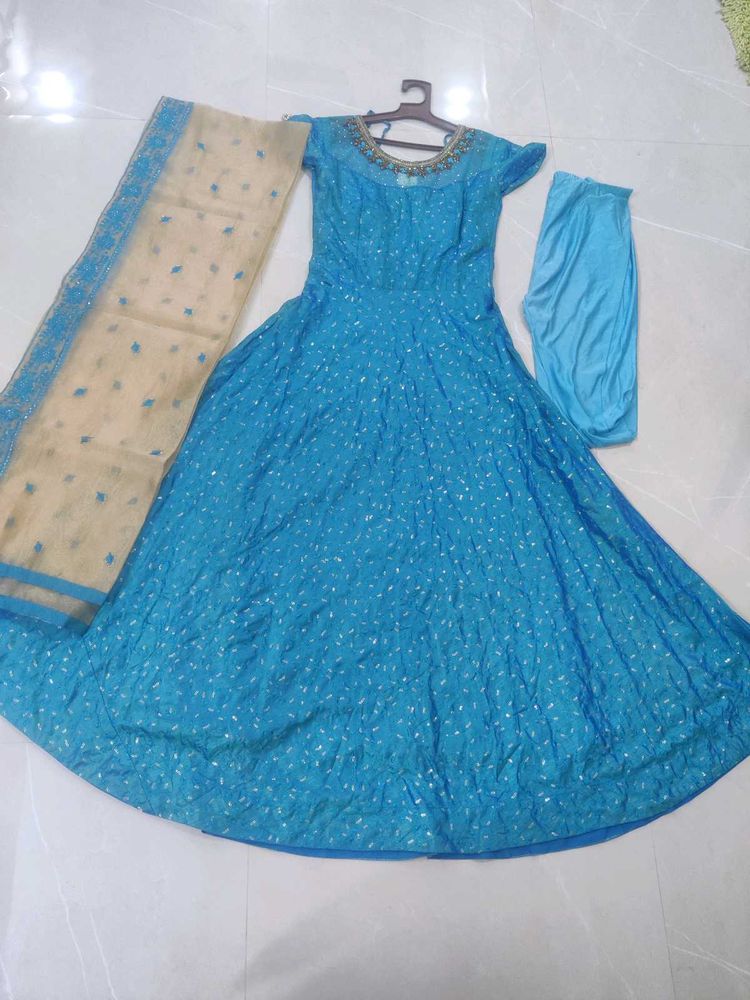 Beautiful Blue Designer Anarkali Suit Set with Dup