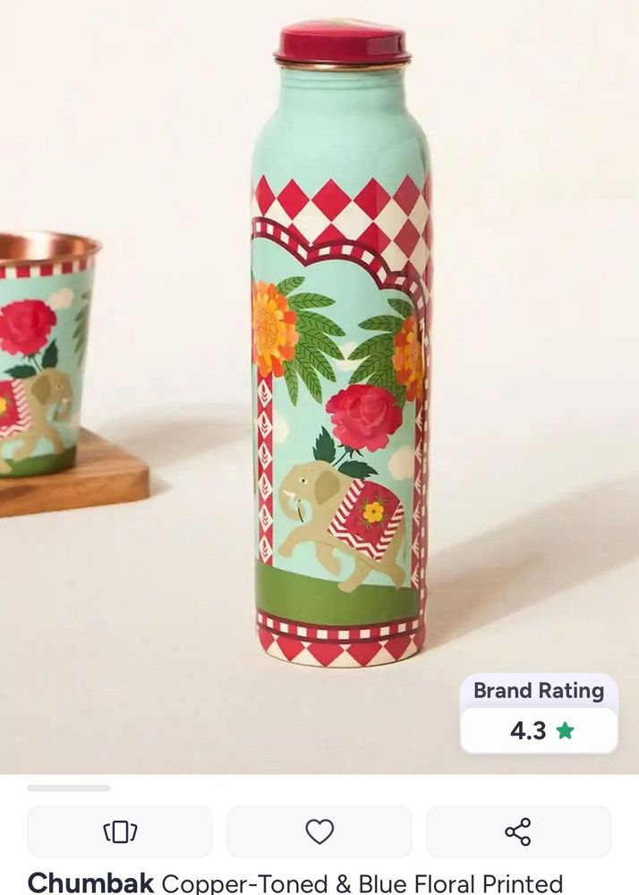 Chumbak copper Blue Floral Printed Water Bottle
