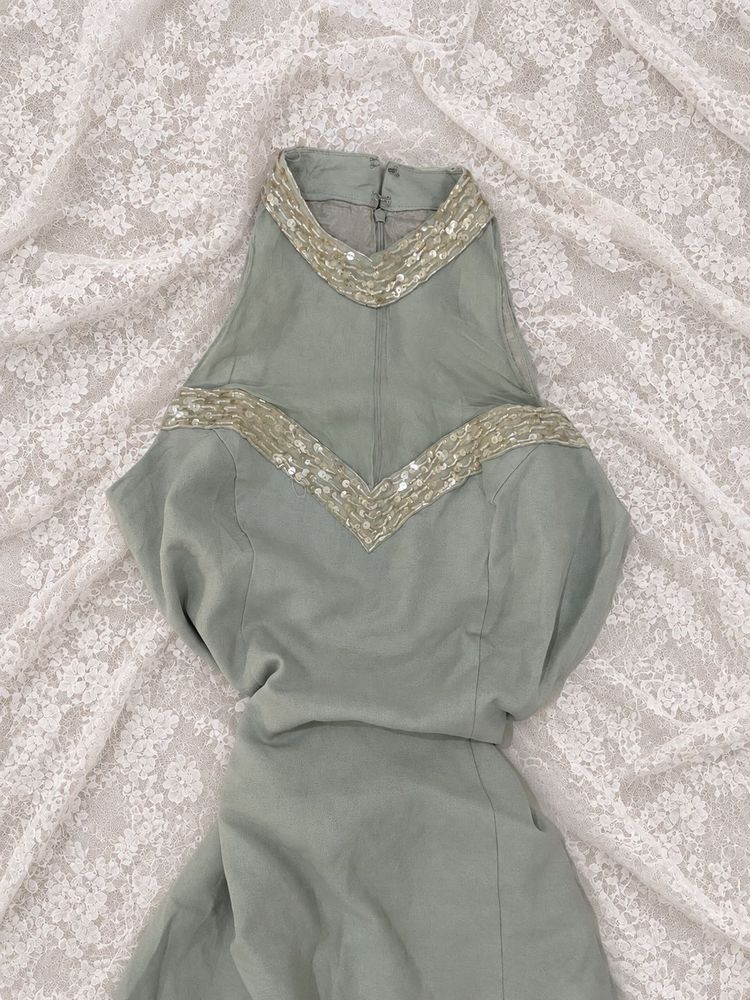 Sequin Embellished Halter Neck Dress