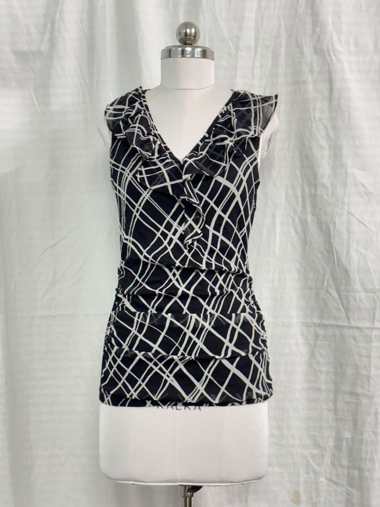 Y2K Ruffle Black stripes Top