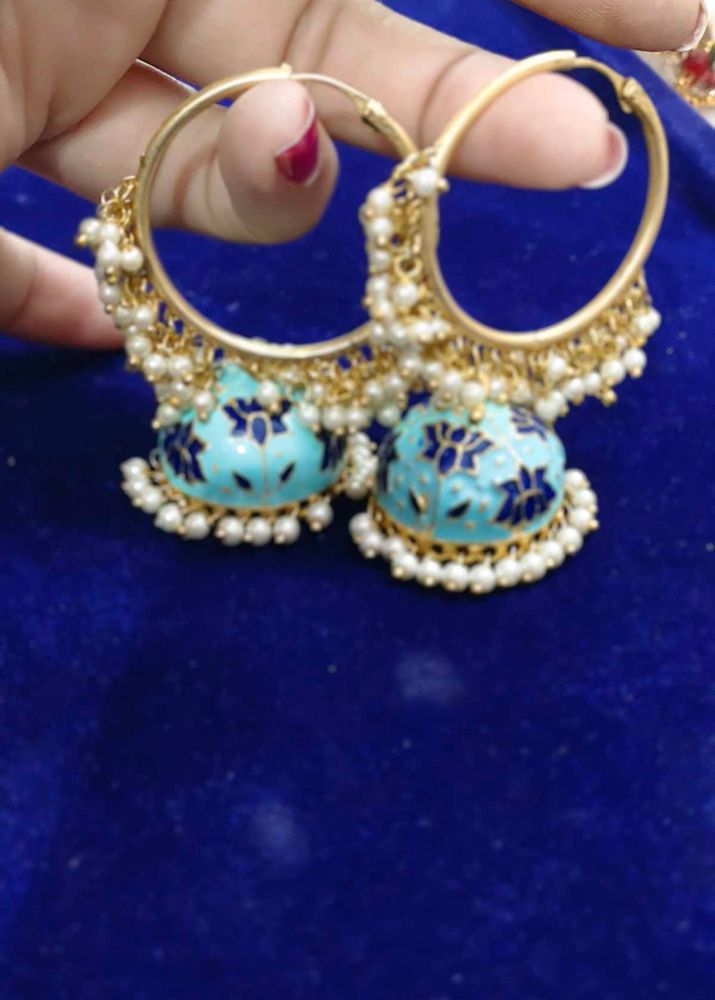 Stunning Blue Enamel Jhumka Earrings