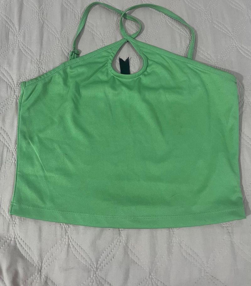 Lime Green Halter Neck Crop Top