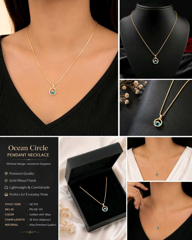 Ocean Circle Pendant Necklace - Gold Plated