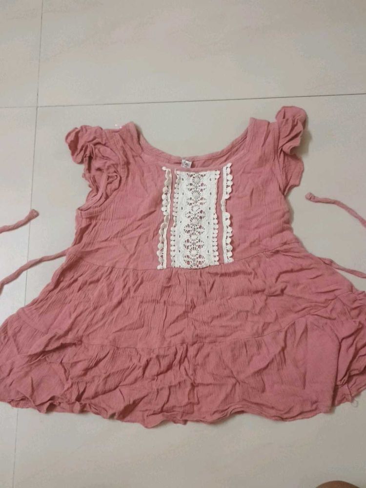 Pink Lace Detail Kurta