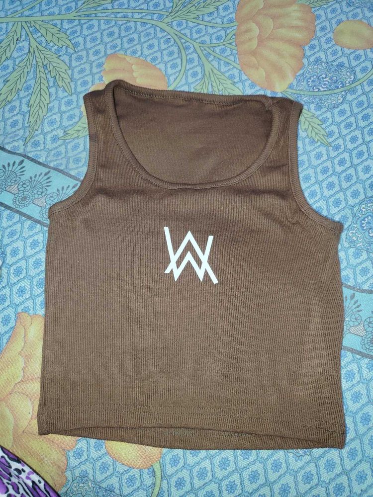 Brown Ribbed Tank Top