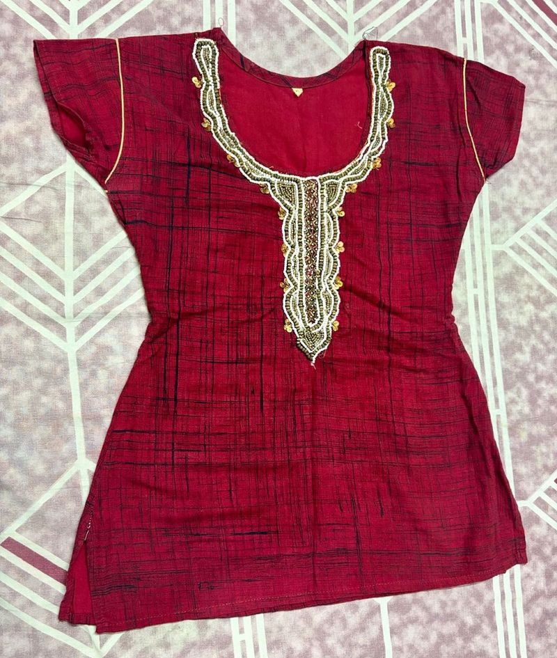 Red Embellished Kurta