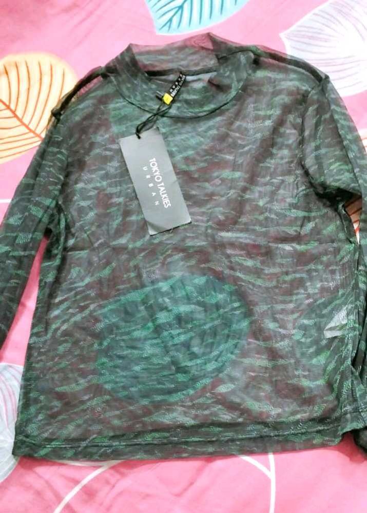 Sheer Green Marble Print Top