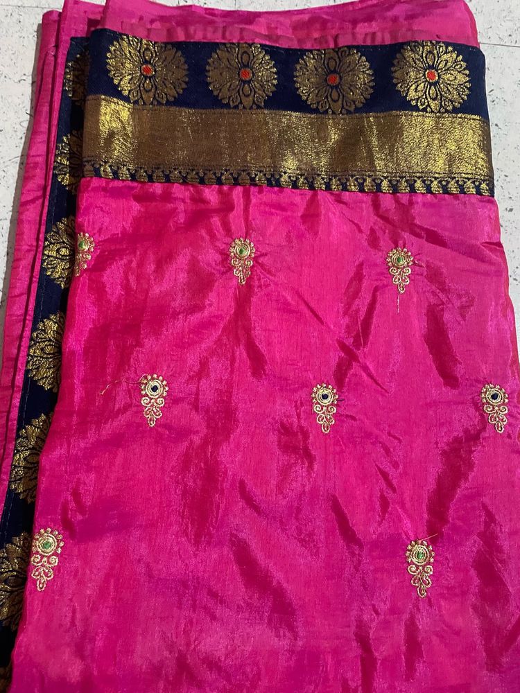 Vibrant Pink Embroidered Silk Saree