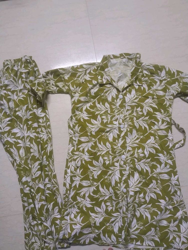 Olive Green Leaf Print Co-ord Set