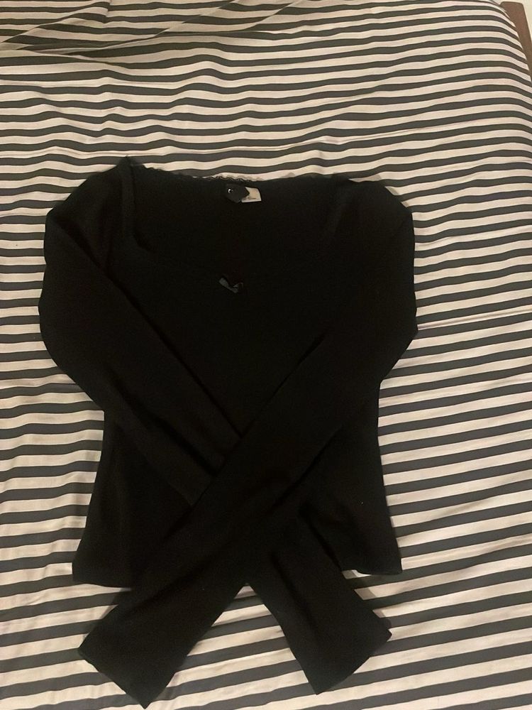 Black Long Sleeve Top with Bow Detail