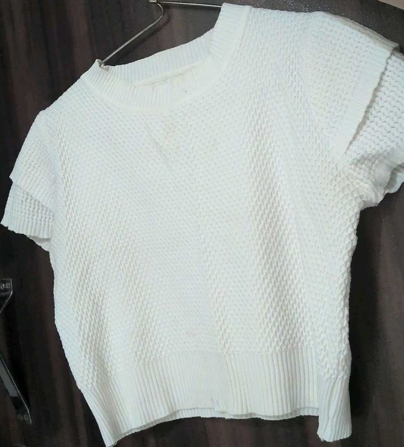 White Textured Knit Top