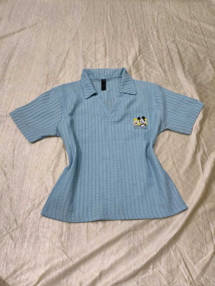 Light Blue Mickey Mouse Polo Shirt