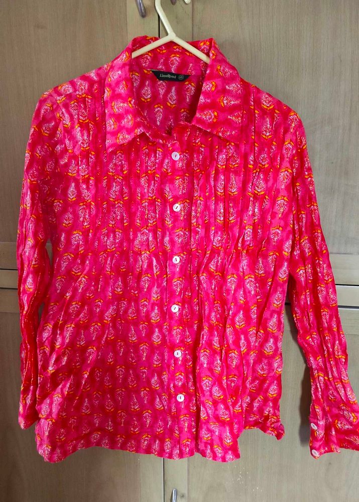 Vibrant Pink Printed Button-Up Shirt