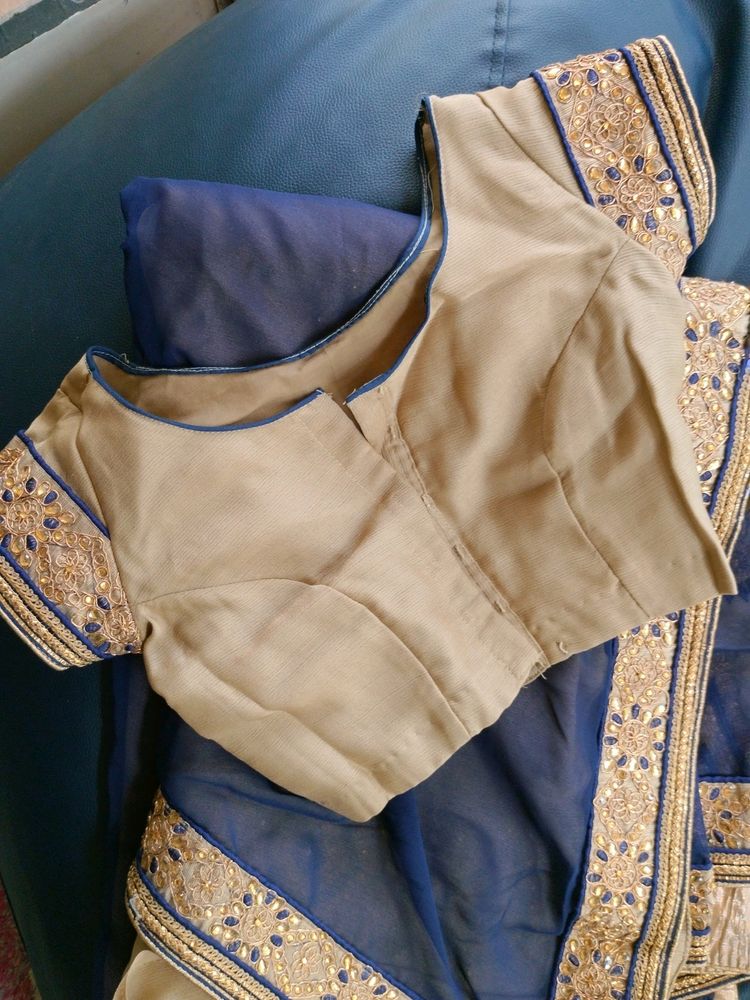 Elegant Gold &amp; Navy Blue Saree from Soch
