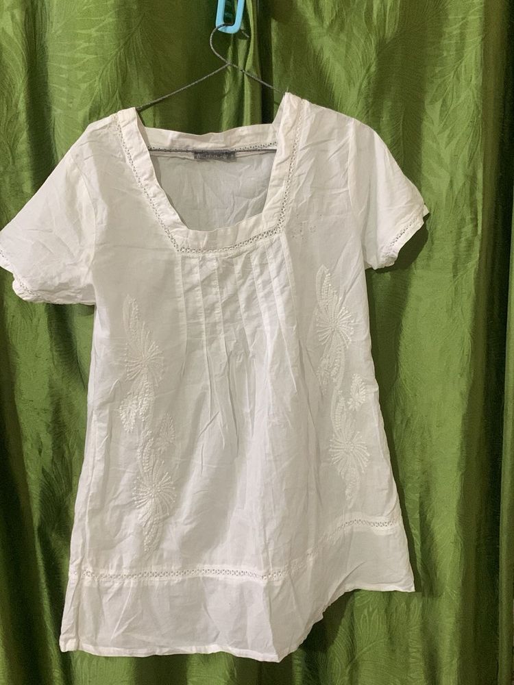 White Embroidered Tunic Top