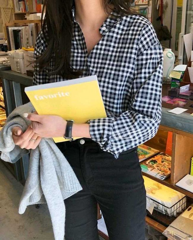 New with tag Korean Blue Gingham Checkered Shirt