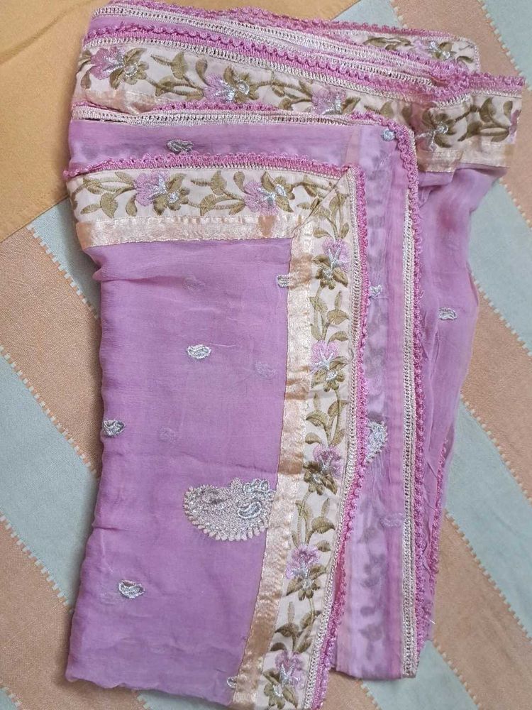 Elegant Pink Embroiderd Dupatta