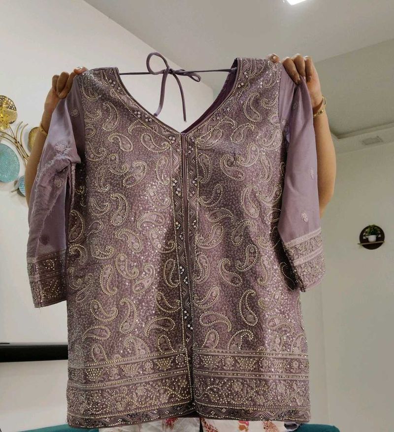 Embellished Lavender Kurta Sharara Set