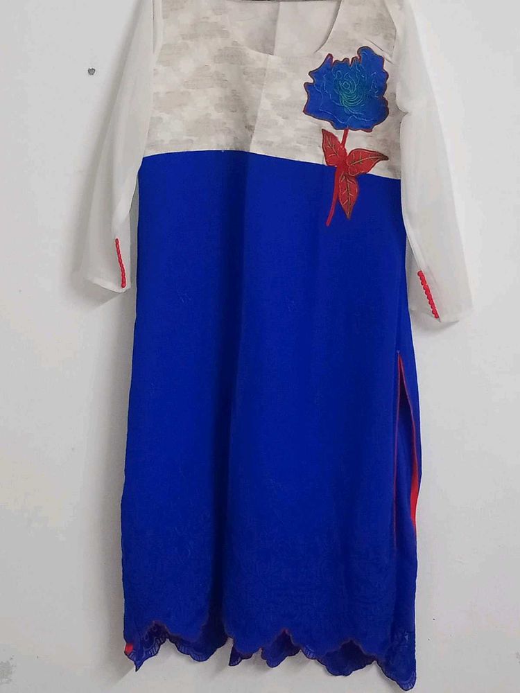 Blue &amp; White Embroidered Kurtas