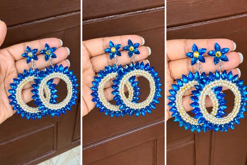 Handmade Blue Crystal Hoop Earrings
