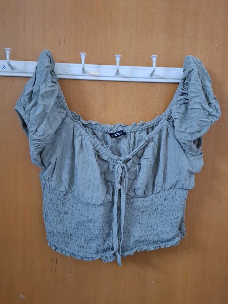 Chic Ruched Off-Shoulder Tie-Up Crop Top
